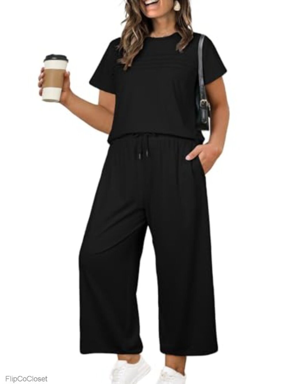 Plus Size Two Piece Set Short Sleeve Top Wide Leg Pants Lounge Casual